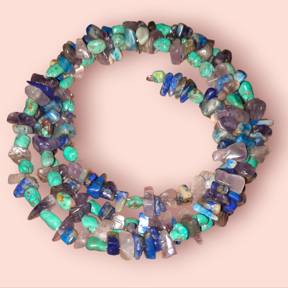 Gemstone Memory Wire Wrapped Bracelet Various Sto… - image 1